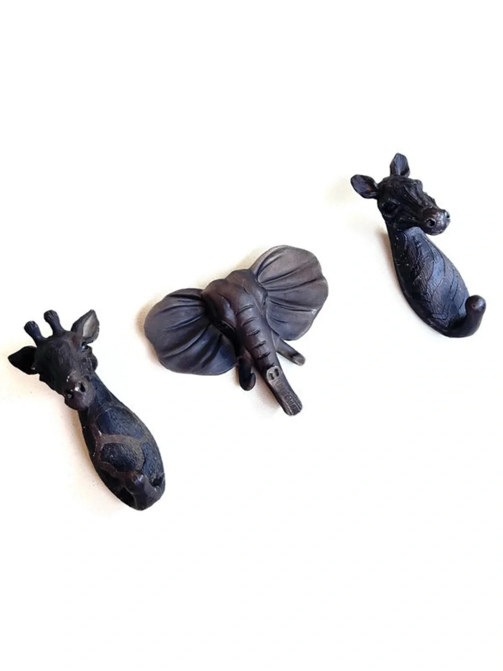 Safari Animal Wall Hooks Set of 3 Elephant Giraffe Zebra Resin Wall Jungle Decor